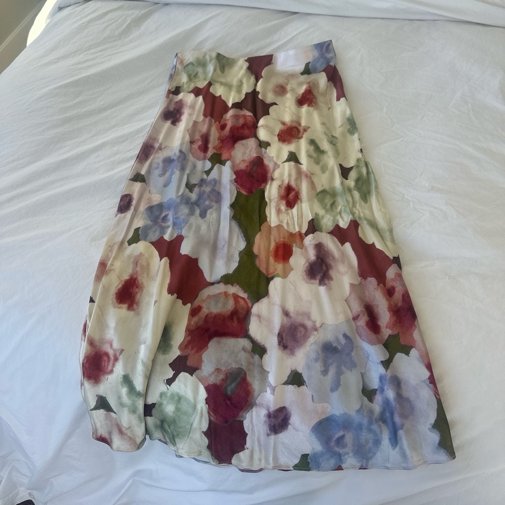 Rails Floral A-Line Skirt in Cream with Burgundy, Green, Blue, and Purple Blooms